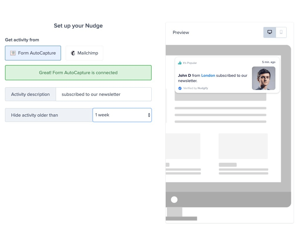 Nudgify features form autocapture